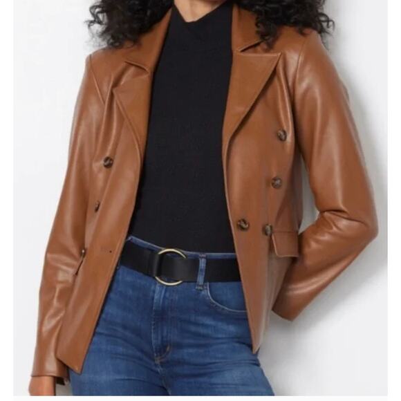 Evereve Womens Elizabeth St. Blazer Size S Neutral Minimal Fall Vegan Cognac - Picture 2 of 10